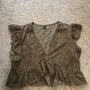 SHEIN Brown Spotted Ruffle Blouse